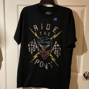 NWT Ford Black Mustang 'Ride The Pony' Graphic Tee with Yellow Accents